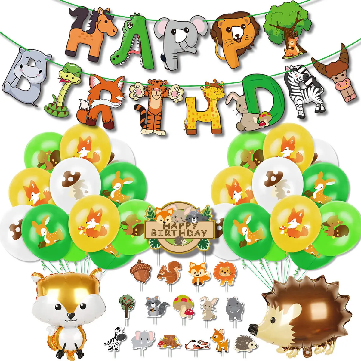 

Wild Party Decor Animal World Party Balloon Birthday Party Banner Kids Safari Woodland Forest Theme Jungle Animal Cake Topper