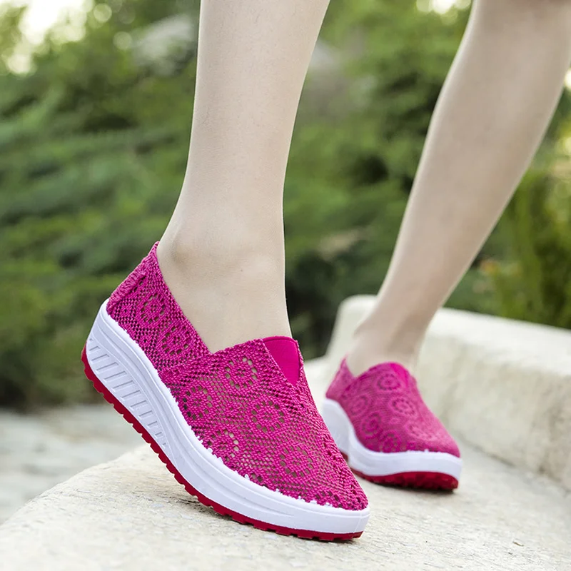 Кроссовки женские на платформе без шнуровки дышащие Повседневная модная обувь