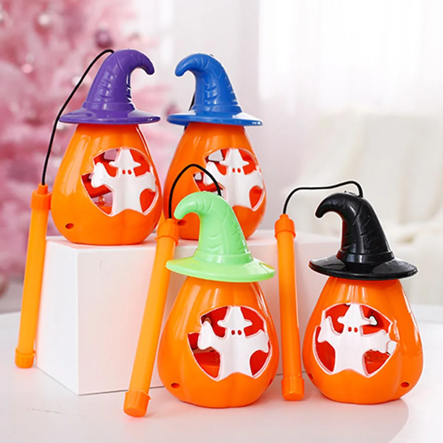 

Halloween portable pumpkin lantern children's portable plastic lantern with music flash toy animal pattern lanternA991