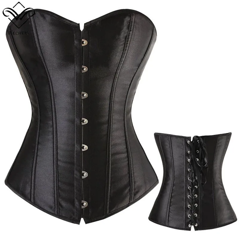 

Wechery Sexy Corsets and Bustiers Women Satin Bustier Lace up Boned Top Corset Overbust Brocade Corselet Steampunk Gothic