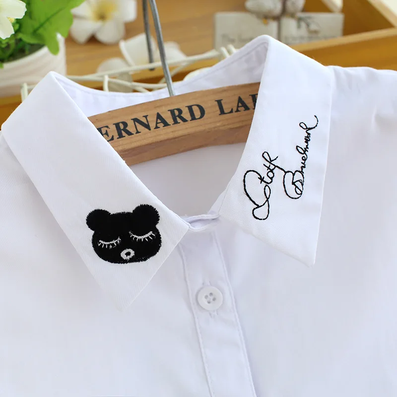 

Kawaii cartoon bear embroidered cute white shirt false collar Clothes Shirt Accessorie Detachable Fake Collar Blouse