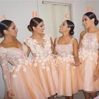 Платье подружки невесты длиной до середины икры, с V-образным вырезом, 2019