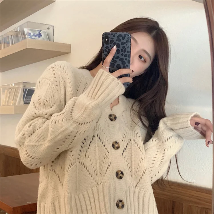 

Женский кардиган с волнистыми краями, Свободное пальто в Корейском стиле на осень и зиму