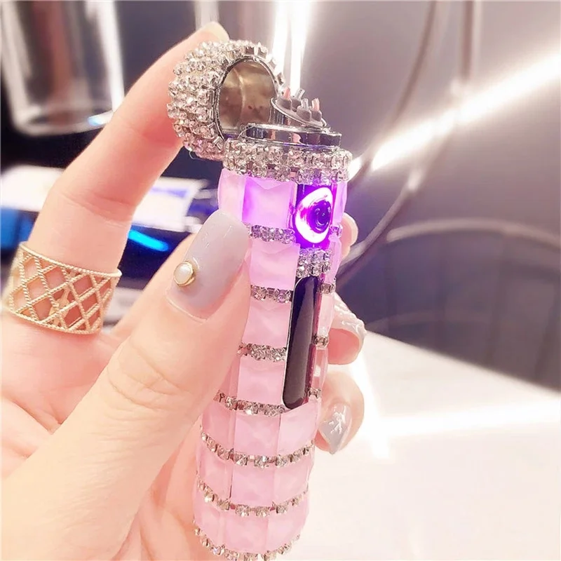 USB New Diamond Double Arc Lighter Portable Charging Windproof Induction Cigarette Lighter Personality Creative Lady Gift