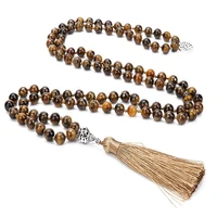108 natural stone japa mala beaded knotted necklace meditation yoga prayer charm jewelry with tree of life pendant