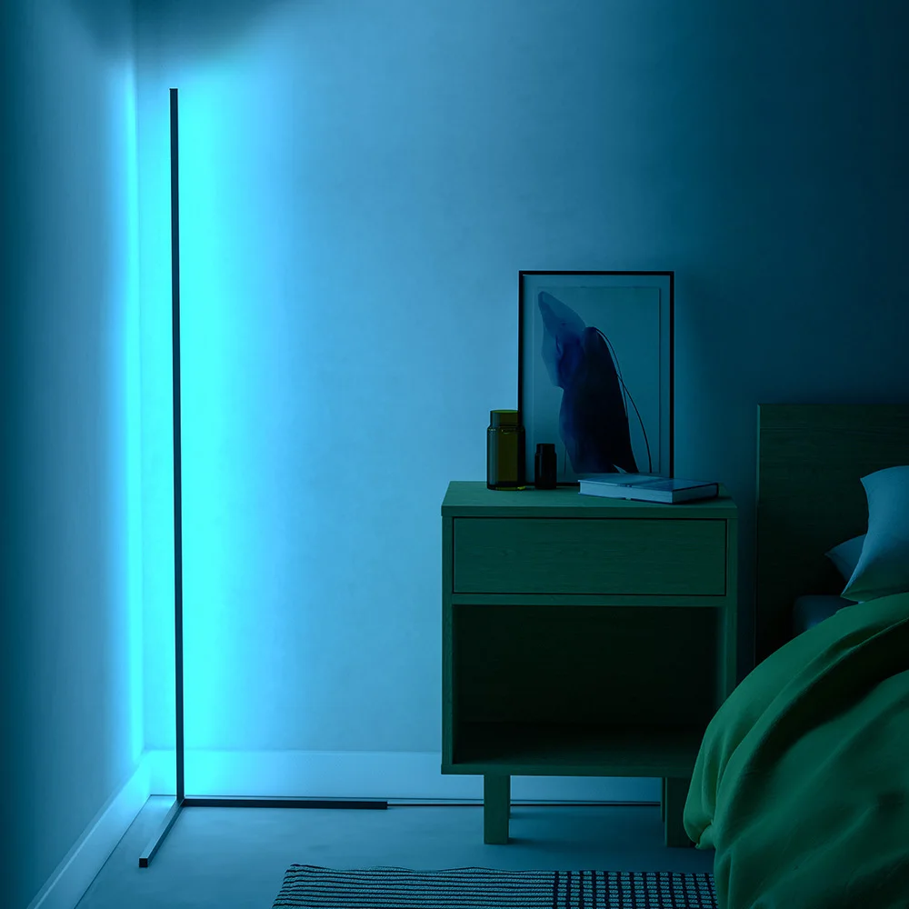 

Corner Floor Lamp RGB Colorful Lighting Effect 68 Dynamic Light Modes RF Remote Control Designed for Corners Stable Structure