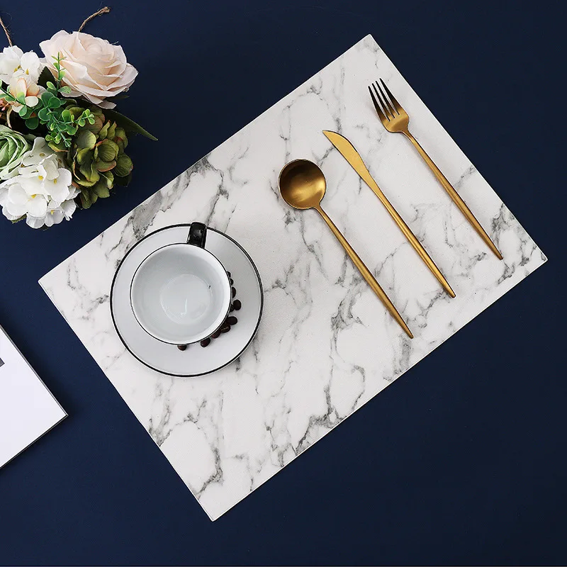 

6/4PCS Rectangle Placemats Restaurant Marble leather decoration Meal Mat Anti-hot Dining Table Line Mat Steak Plate Pad 30x43cm