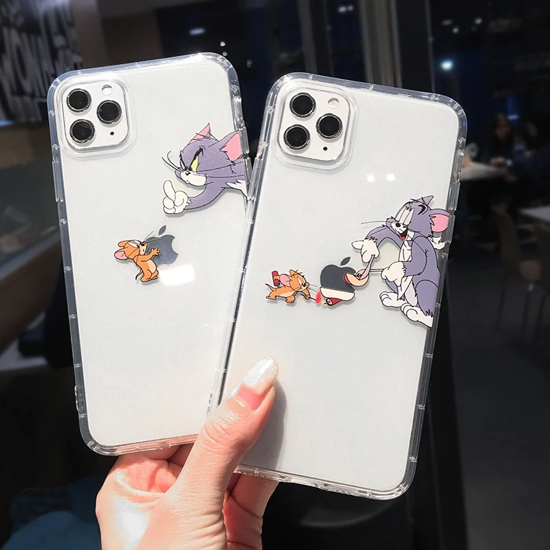 

Cute Cartoon Animal Cat Mouse Phone Case For iPhone 11 Pro Max X XS XR Max 12 Mini 7 8 Plus Funny Couple Transparent Soft Cover