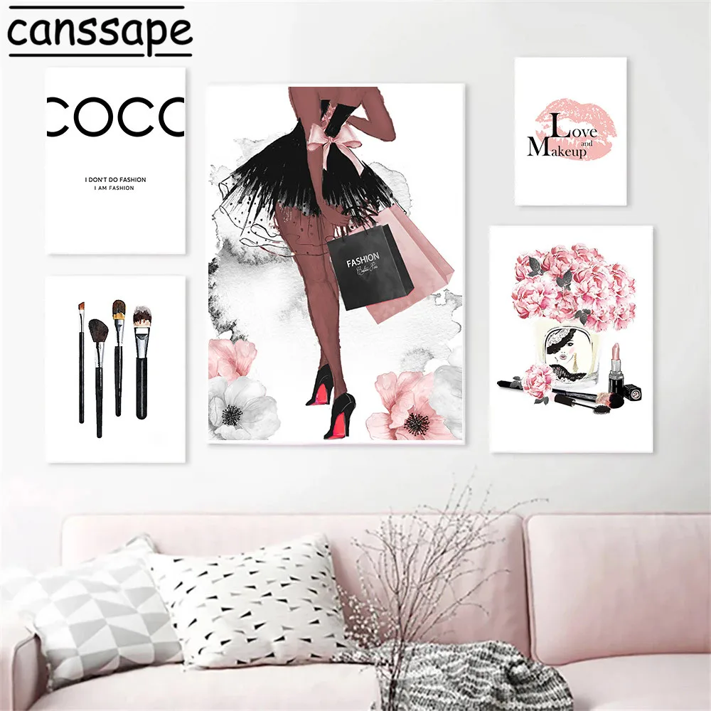 Модный плакат макияж холст живопись помада губы настенный художественный принт