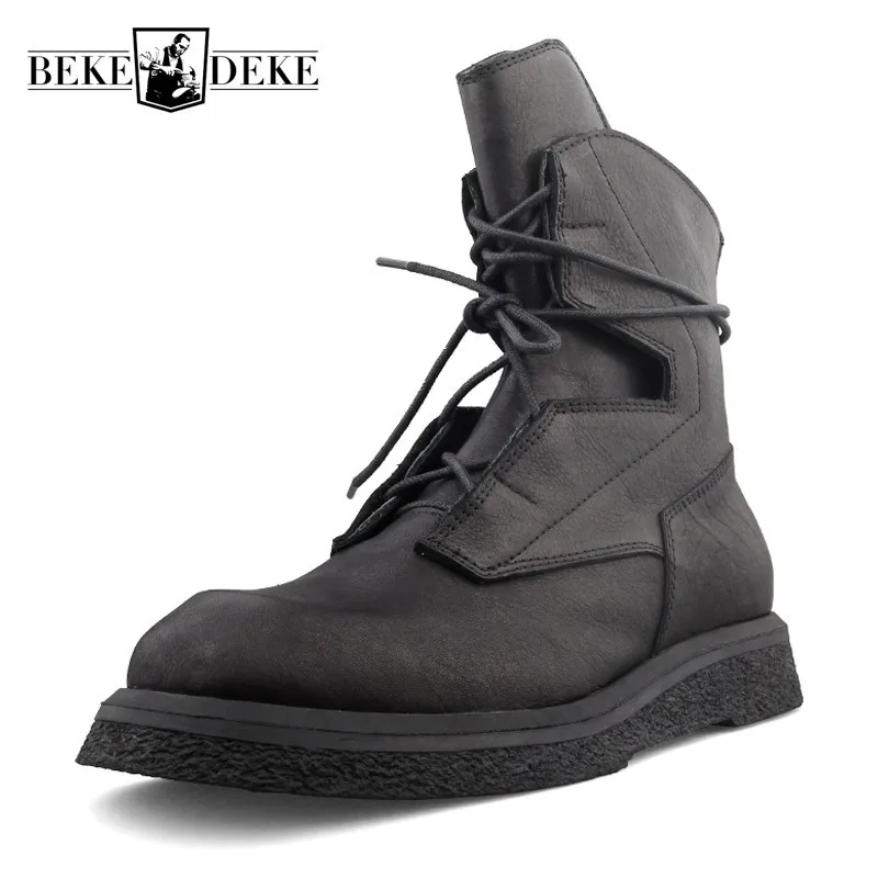 Винтажные теплые ботинки до середины икры на толстой подошве сезон осень зима