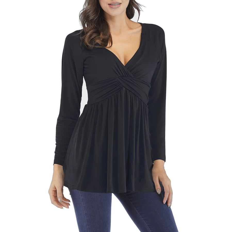 Простая повседневная черная белая футболка Женские Плиссированные Свободные