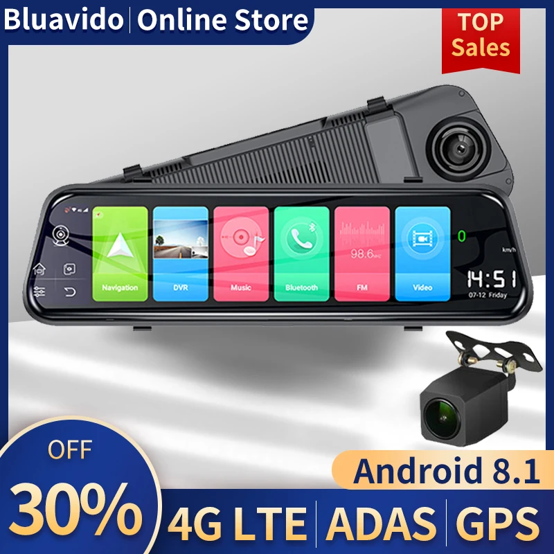 

Bluavido 4G Android 8.1 Dash Camera 10 Inch Rear view Mirror GPS Navigation FHD 1080P Car DVR video registrator WiFi Recorder