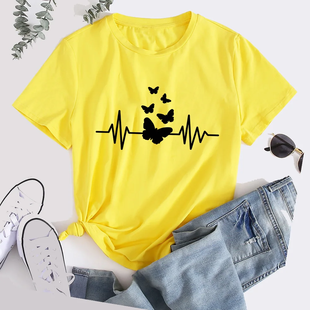 Футболка женская в стиле Харадзюку с принтом виде бабочек | Женская одежда
