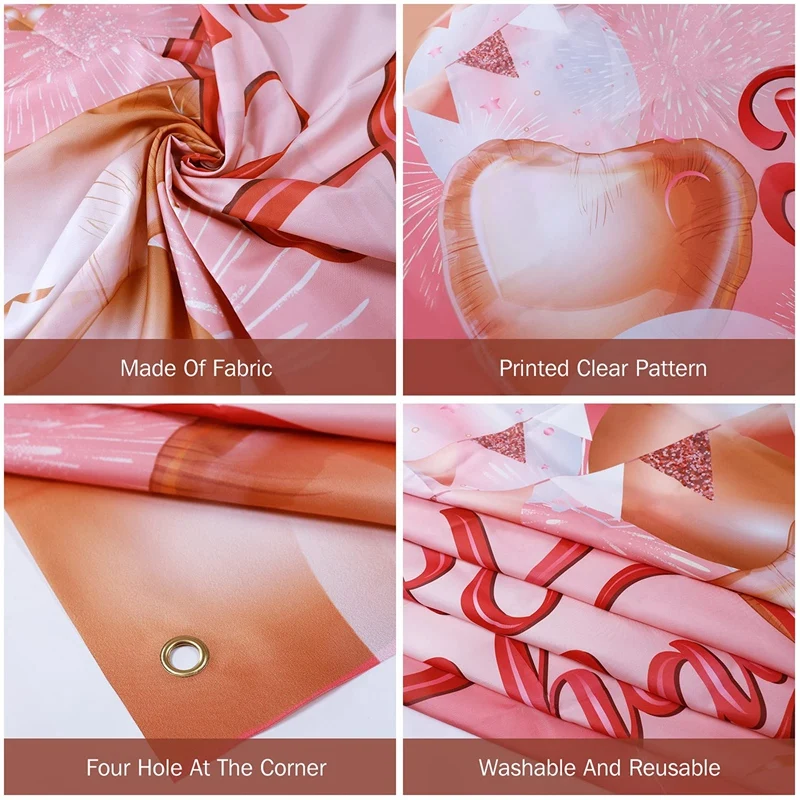 Акция! Задник для празднования дня рождения из розового тканевого декора с надписью и постером для фотографии.