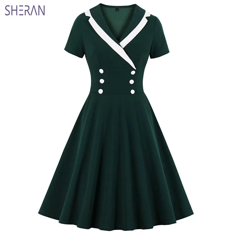 

Женское офисное платье, элегантное ТРАПЕЦИЕВИДНОЕ ПЛАТЬЕ в стиле ретро, двубортное летнее платье с коротким рукавом, 2020