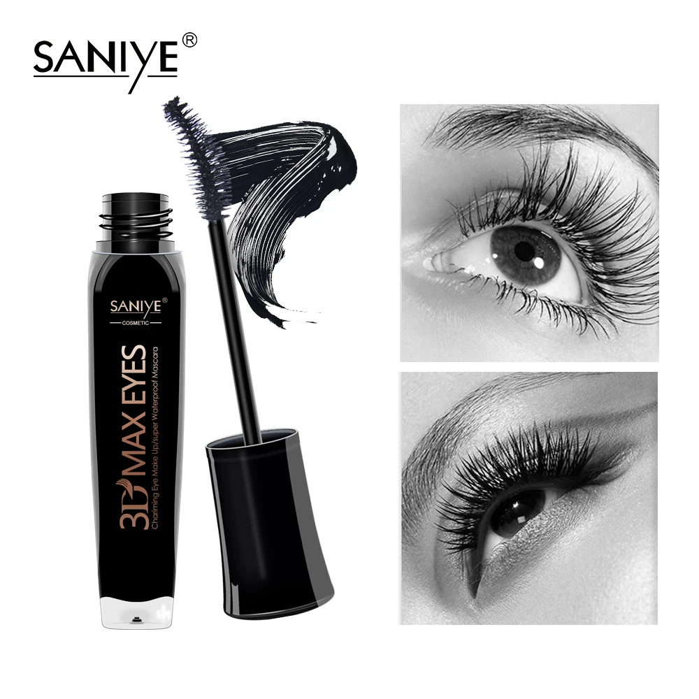 Бренд SANIYE тушь для ресниц длинная завивки макияжа Черная водостойкая волоконная
