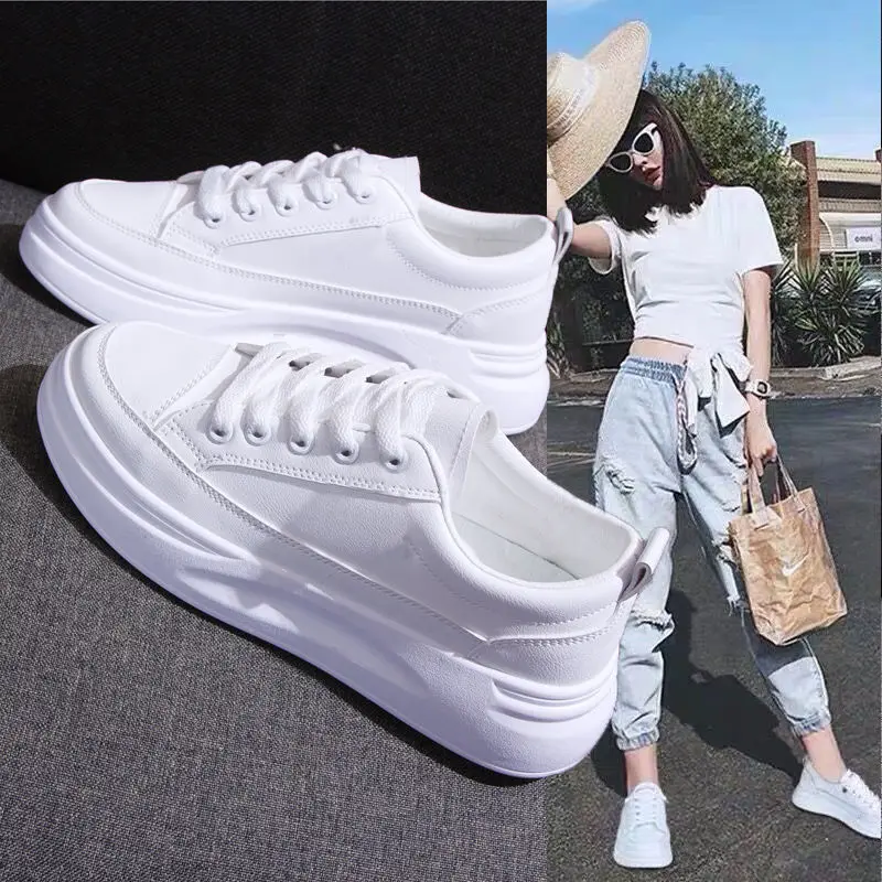 

Women's Sneakers Comfortable White Woman Vulcanized Walking Tennis Shoes Girls Casual Chunky Sports Shoes 2021