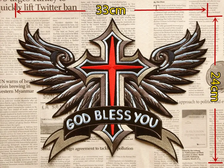 Большой тканевый значок нашивки с крестом и крыльями орла в стиле панк байкера