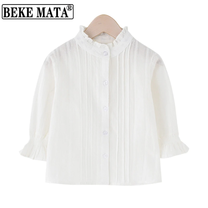 

White Blouse For Kids Girl 2021 Summer Fashion Lace Child Girl Blouse Tops Long Sleeve School Girl Clothes Children Clothing