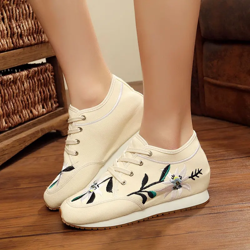 Женские холщовые туфли Veowalk со средним верхом на платформе с цветочной вышивкой
