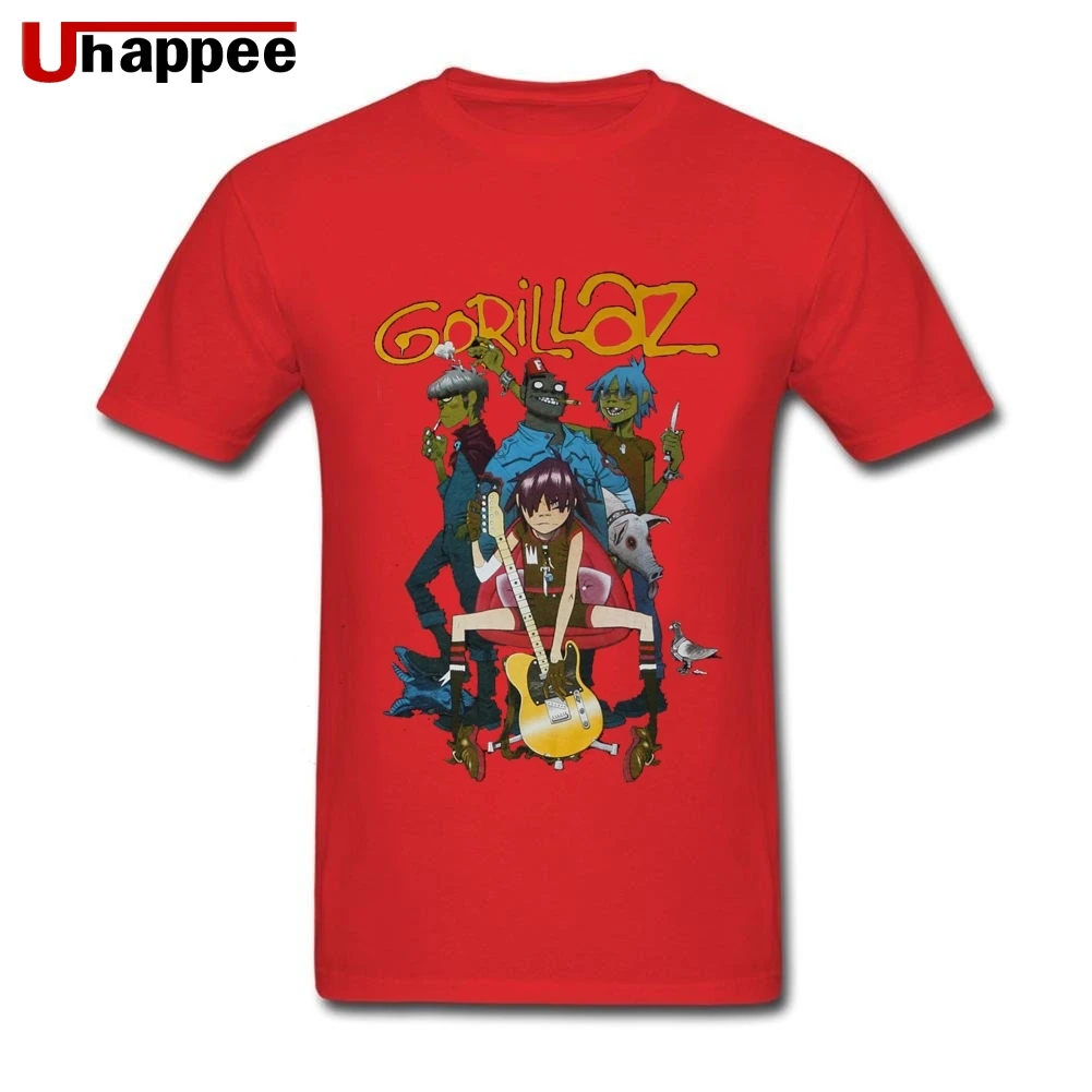 Американский стандарт качества Gorillaz футболка с рок-группой Мужская Базовая стильная, с короткими рукавами мужская домашняя кофта с круглым горлом футболки оптом ретро одежда - Цвет: Красный