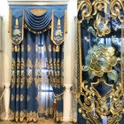 Голубая Водорастворимая пряжа с вышивкой, декоративная занавеска s для гостиной, роскошная вышитая вуаль, занавески на окна для спальни