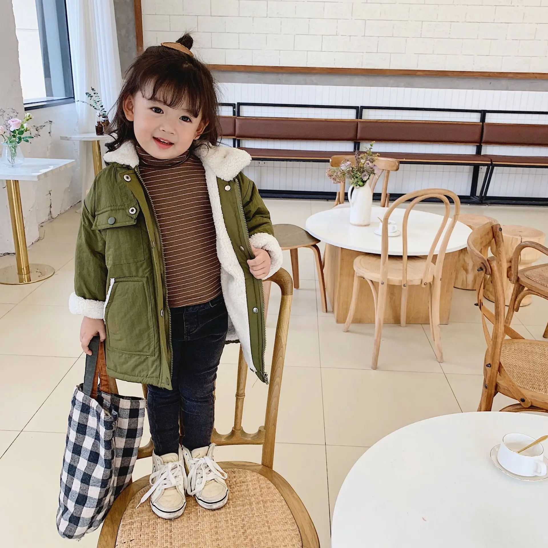 Зеленое/бежевое новое зимнее пальто для маленьких девочек и мальчиков 2019 теплые