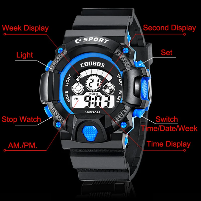 Часы мужские цифровые водонепроницаемые в стиле милитари спортивные секундомер