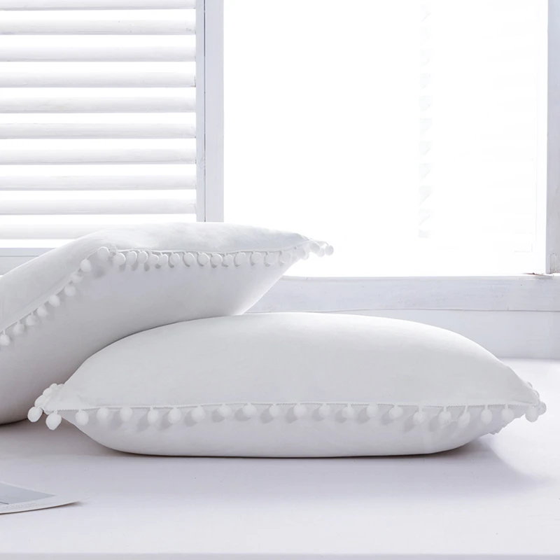 

2PCS High Quality Europe The United States Hot Household Items Pillow Cases Solid Color Washed Cotton Ball Sleep Pillowcase #/L