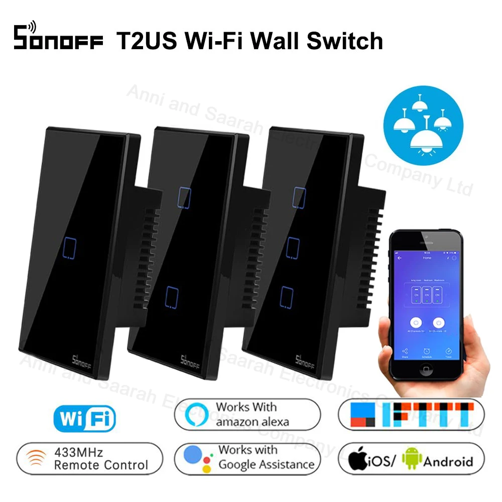 Sonoff T3 T2 США умный Wifi настенный сенсорный светильник переключатель 1 2 3 Банды сенсорный/WiFi/RF/APP пульт дистанционного управления Умный дом работа с Alexa
