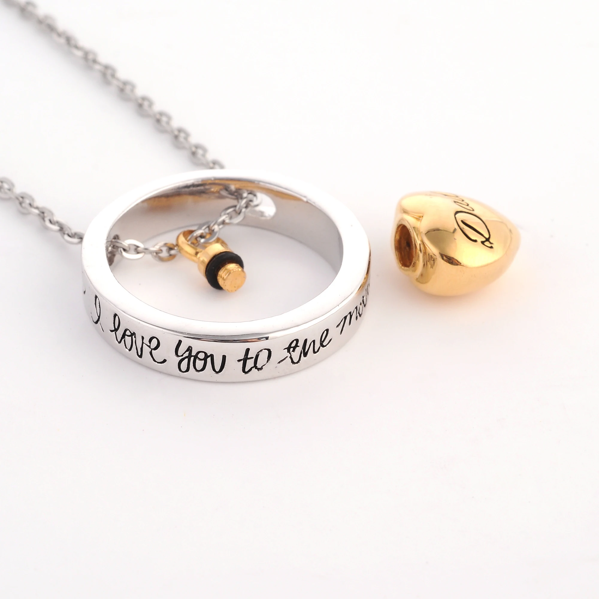 

2 Tones of Stainless steel i love you to the moon and back cremation memorial ashes urn keepsake pendant necklace jewelry
