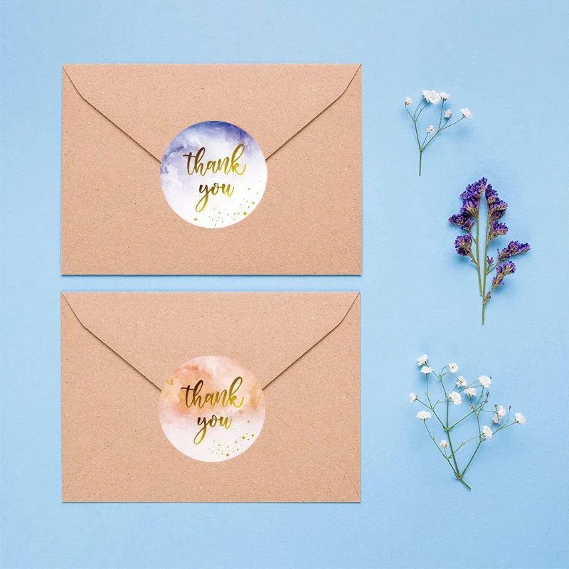 

Colorful round "thank you" sticker seal label paper roll packaging decoration handmade thank you sticker 50-500pcs