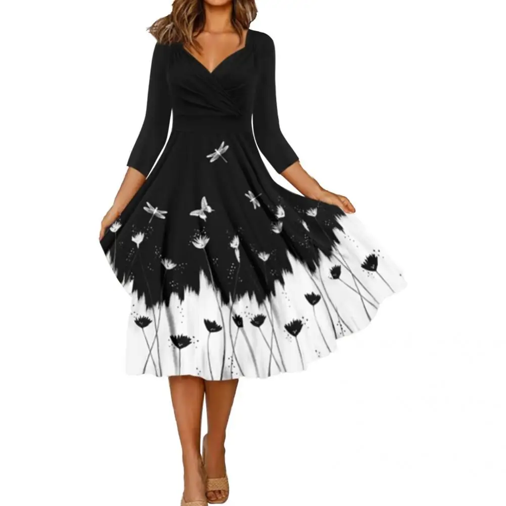 Autumn Sexy Butterflies Floral Print Women Dress Comfy Autumn Dress V-Neck Streetwear