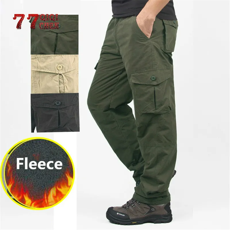 Флисовые брюки карго мужские зимние плотные теплые штаны двухслойные