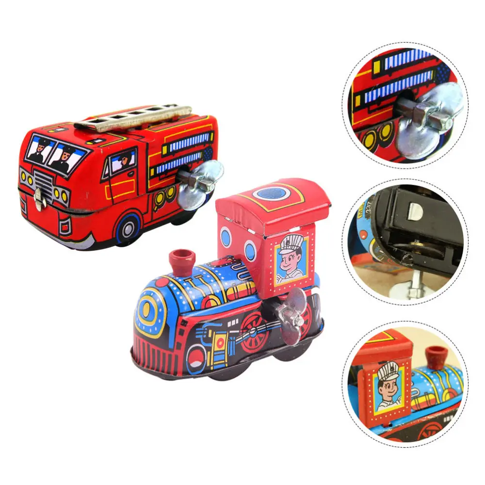 

2Pcs Kids Tinplate Train Toys Vintage Wind-up Playing Toys Classic Clockwork