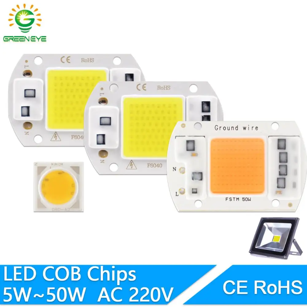 GreenEye AC 220V 5W ~ 100W Интегрированный COB светодиодный светильник чип диод 50 Вт 30 20 10 Smart IC