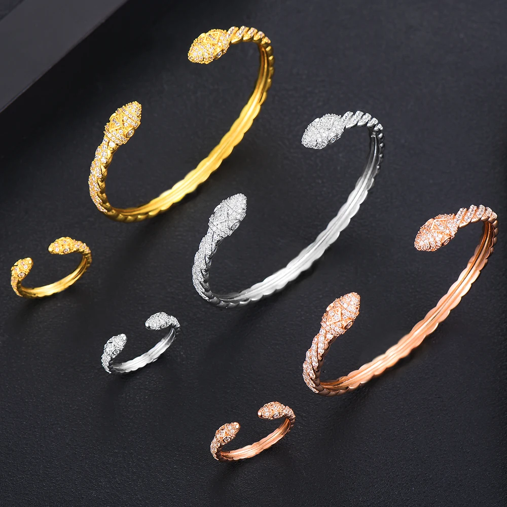 

Blachette Luxury Trendy Snake Bangle Bracelet Ring 2PCS for Women Wedding Engagement Dubai Jewelry Sets Parure Bijoux New 2021