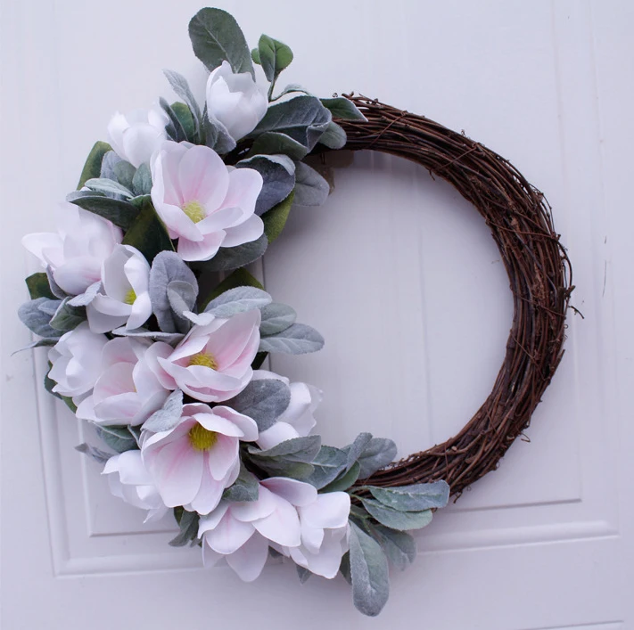 

Artificial Magnolia Flowers Peony Wreath For Front Door Farmhouse Wreath For All Seasons Christmas Wedding Half Coverage