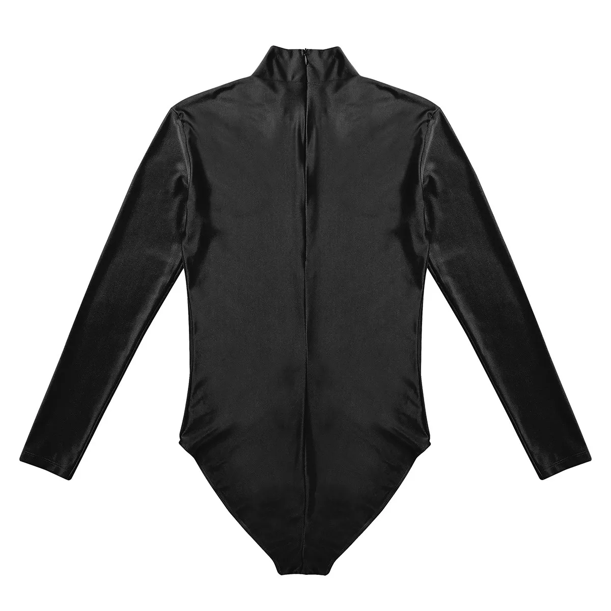 Mens One-piece Swimsuit Long Sleeve Stand Collar Stretch Solid Cosplay Costume Leotard Bodysuit Jumpsuit
