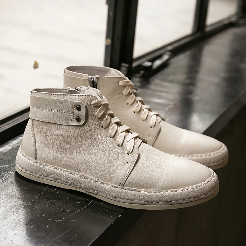 

Men's boots autumn/winter 2021 new lace-up casual short boots leather men's shoes white shoes side zipper fashion men's boots