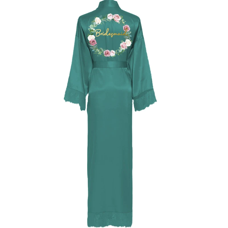 Satin Silk Long Robes House Robe for Women Bridesmaid Robes Robes for Girls Wedding Green Custom Long Sleepwear Gown
