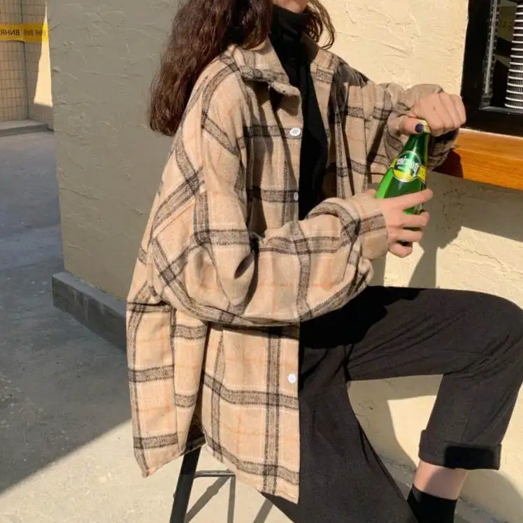 Женская Весенняя уличная блузка Рубашки винтажная клетчатая фланелевая Туника
