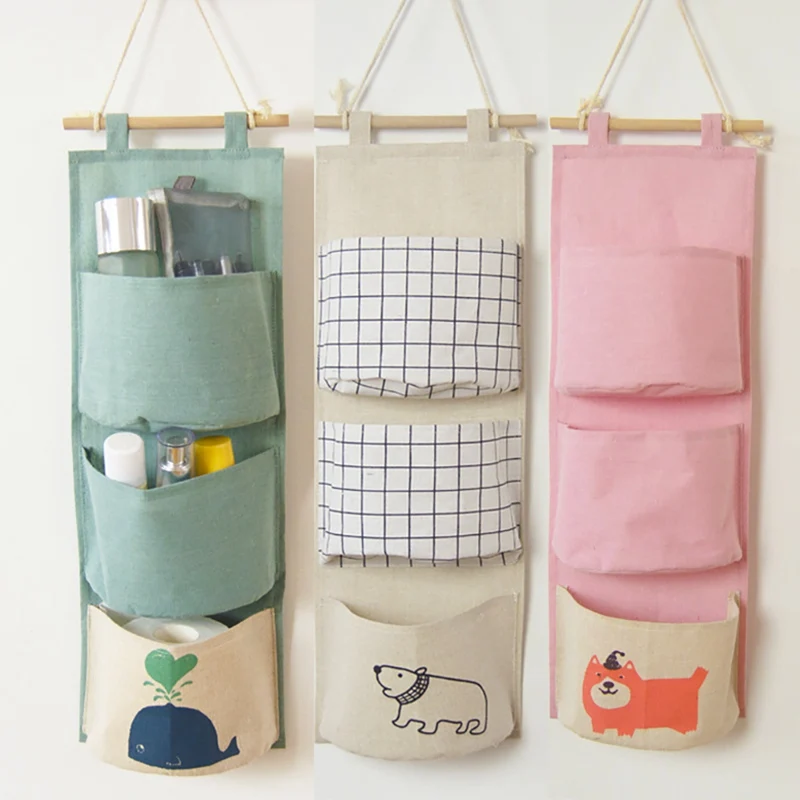 

3 Grids Wall Hanging Storage Bag Cloth Sundries Organizer Toys Container Decor Pocket save space home Storage supplie 2021