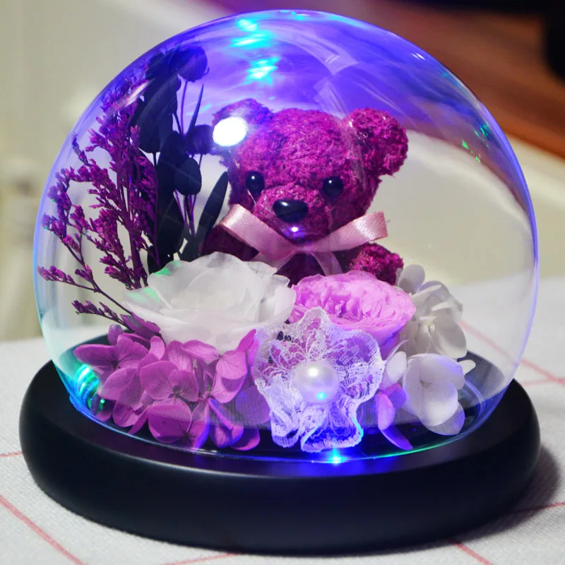 Светящийся медведь вечный цветок Роза в свадебном декоре цветы стеклянном чехле