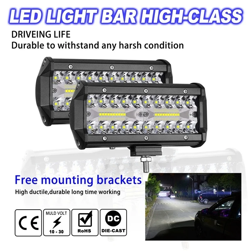 

LED Bar 7inch 120w Work Light Bar Combo Car Driving Lights For Off Road Truck 4WD 4x4 UAZ Ramp Auto Fog Lamp