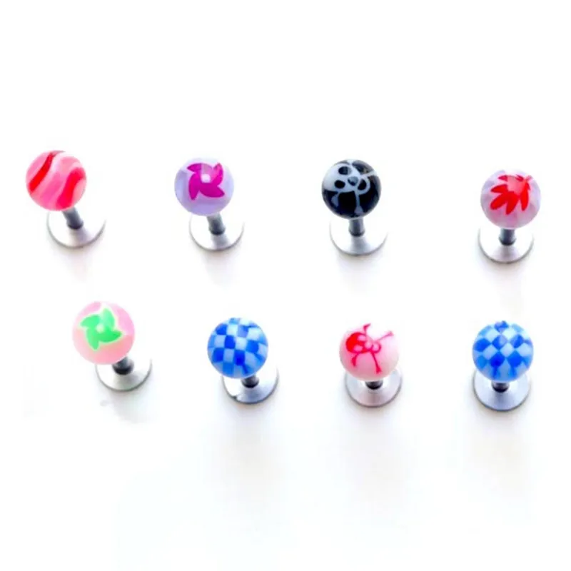 Pinksee 1 шт. разные цвета Нержавеющая сталь губ шпильки шарик из эпоксидной смолы