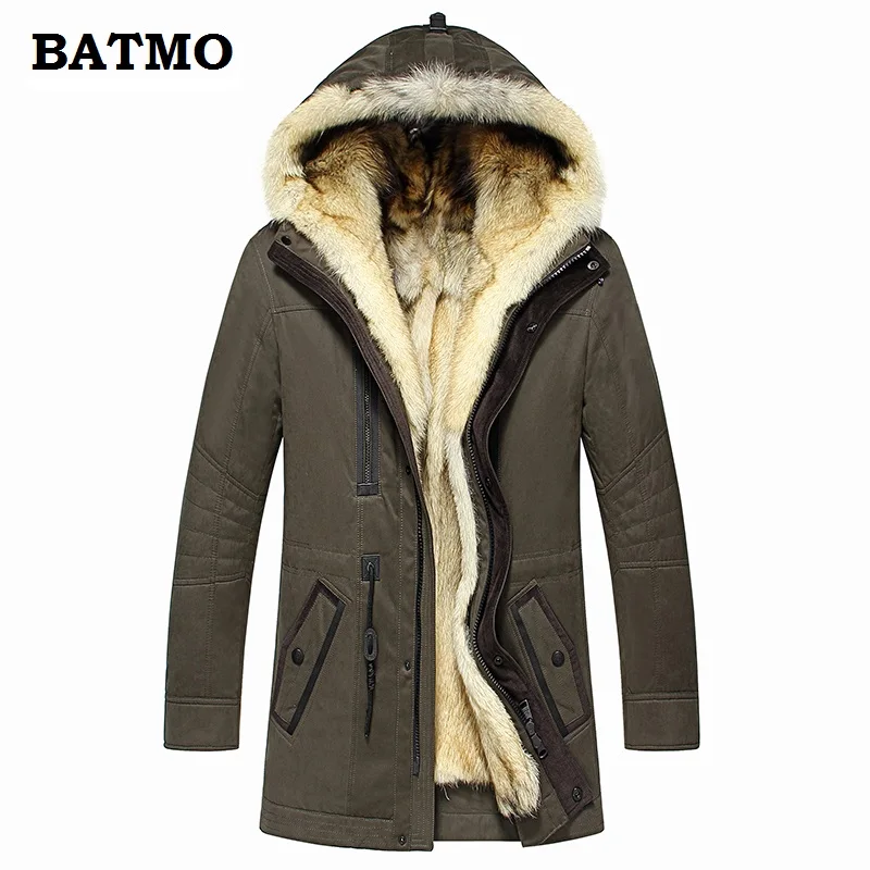 

BATMO 2019 new arrival winter high quality 100% natural real wolf fur liner parkas men,fur jackets men,1125