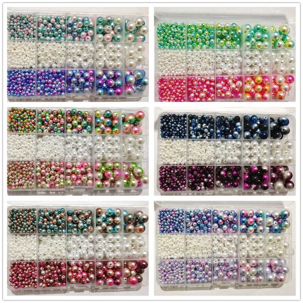 

4-12mm Wholesale 1320pc/box Mixed wtraight holes round imitation plastic pearl beads for needlework & Jewelry Making
