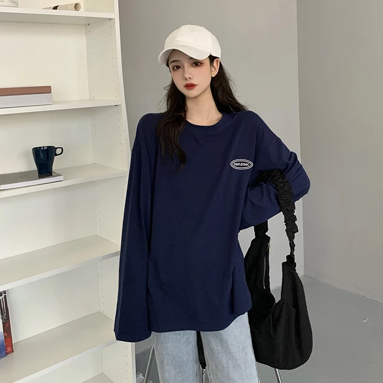 

XZ1666 women 2021 new All-match long-sleeved lazy style loose T-shirt