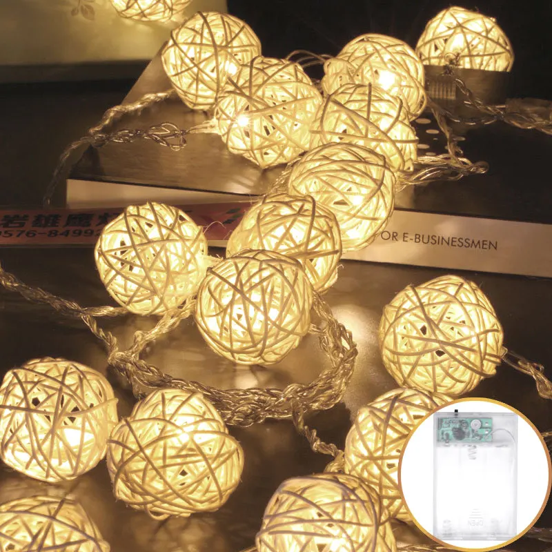 5M LED Rattan Balls Light Strings Decorations Christmas Decoration Lights Charm Battery Wedding Party New Year 2022 Decor | Дом и сад